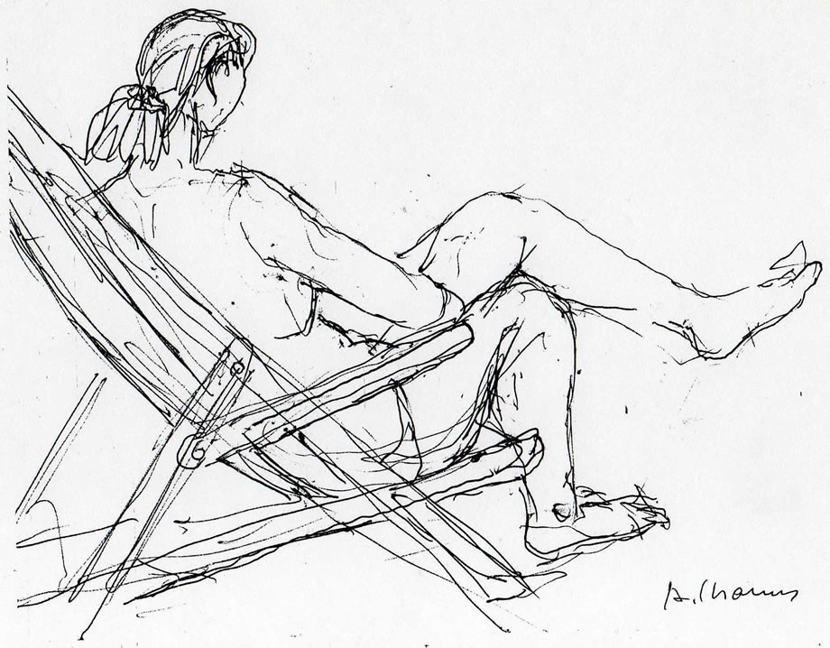 Studio di bagnante sulla sdraio, anni ’60, penna su carta, cm 15x20, Porto Santo Stefano (Gr), collezione Igino Terramoccia